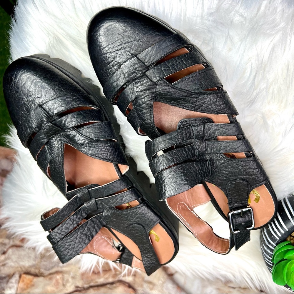 STIU Chunky Lug Sole Buckle Black Closed Toe Vegan Fisherman Sandals, 41 - Picture 8 of 10